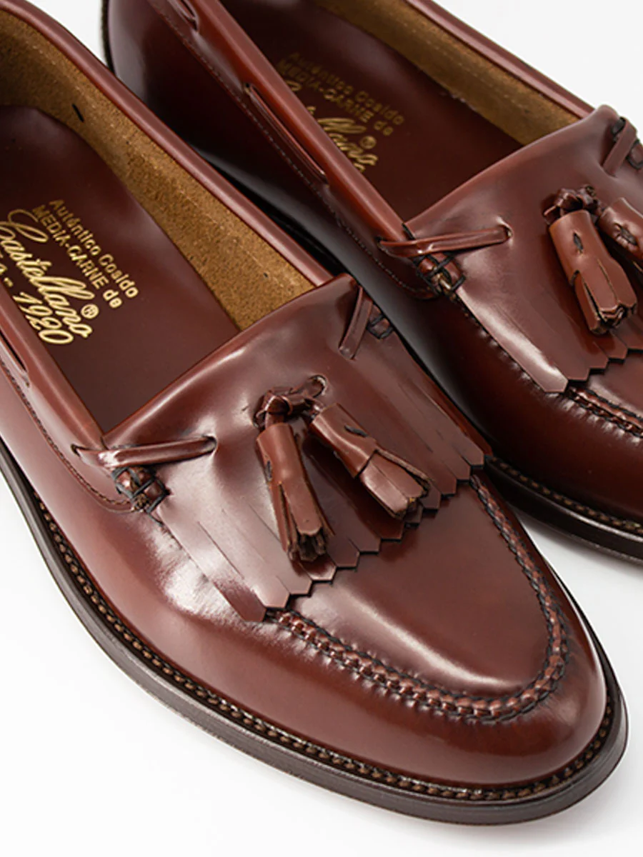 Mocasines de hombre 5545 piel flecos y borlas color red brown - Image 3