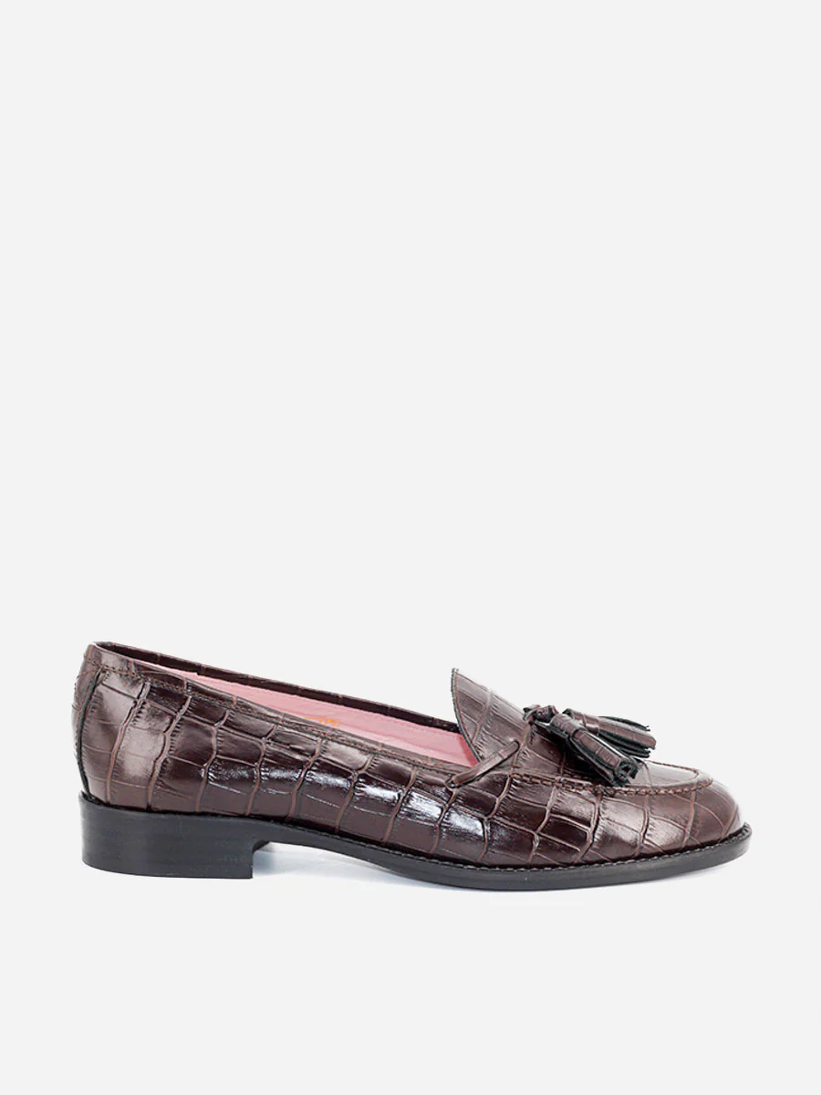 Mocasines Castellano® de piel efecto coco para mujer - Modelo Ibiza color marrón