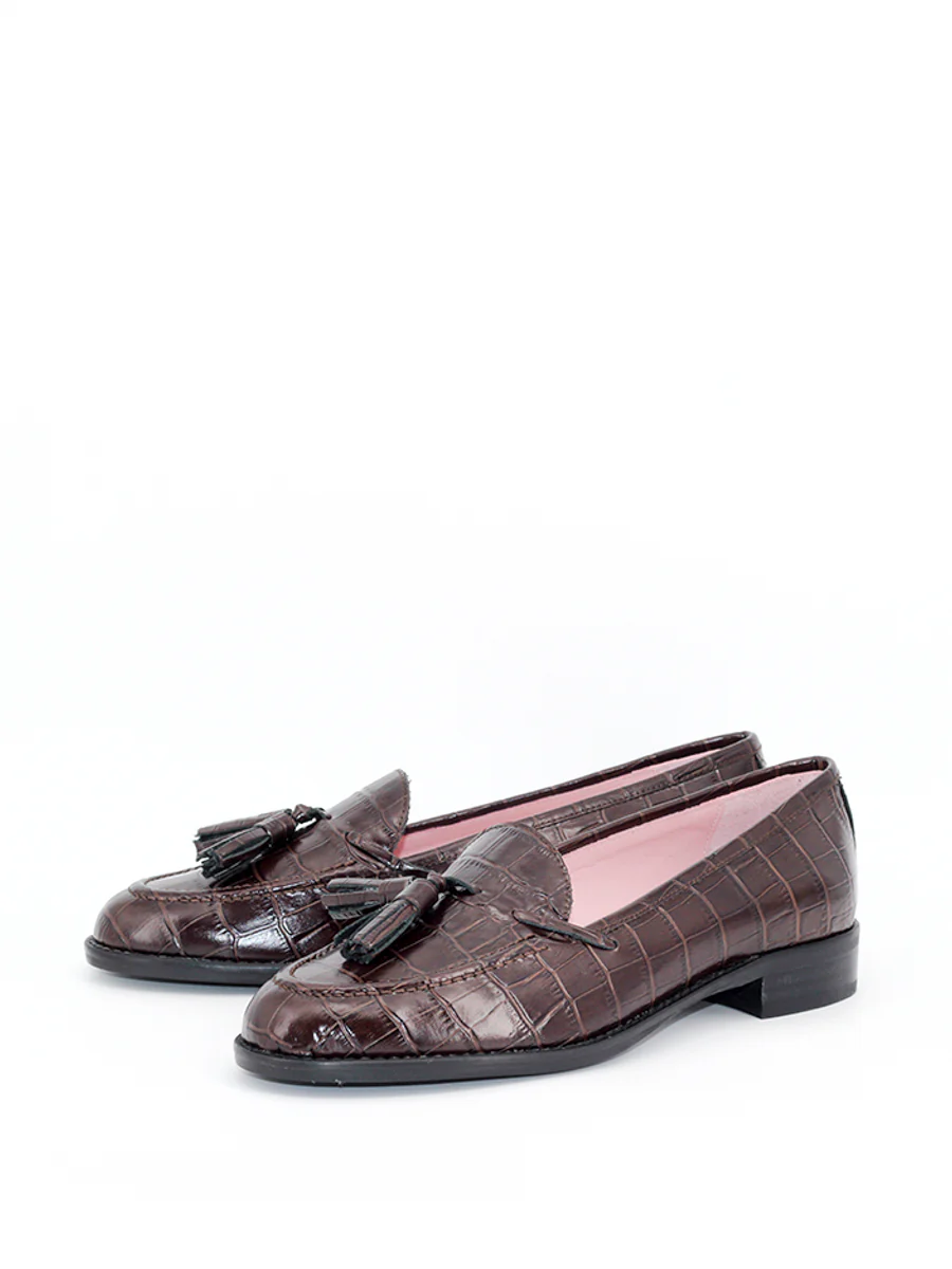 Mocasines Castellano® de piel efecto coco para mujer - Modelo Ibiza color marrón - Image 2