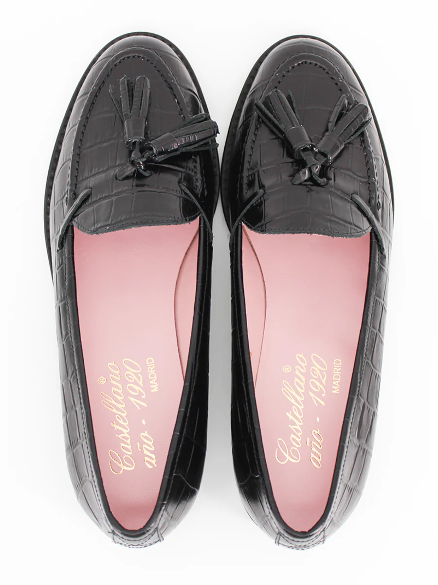 Mocasines Castellano® de piel efecto coco para mujer - Modelo Ibiza color negro - Image 5