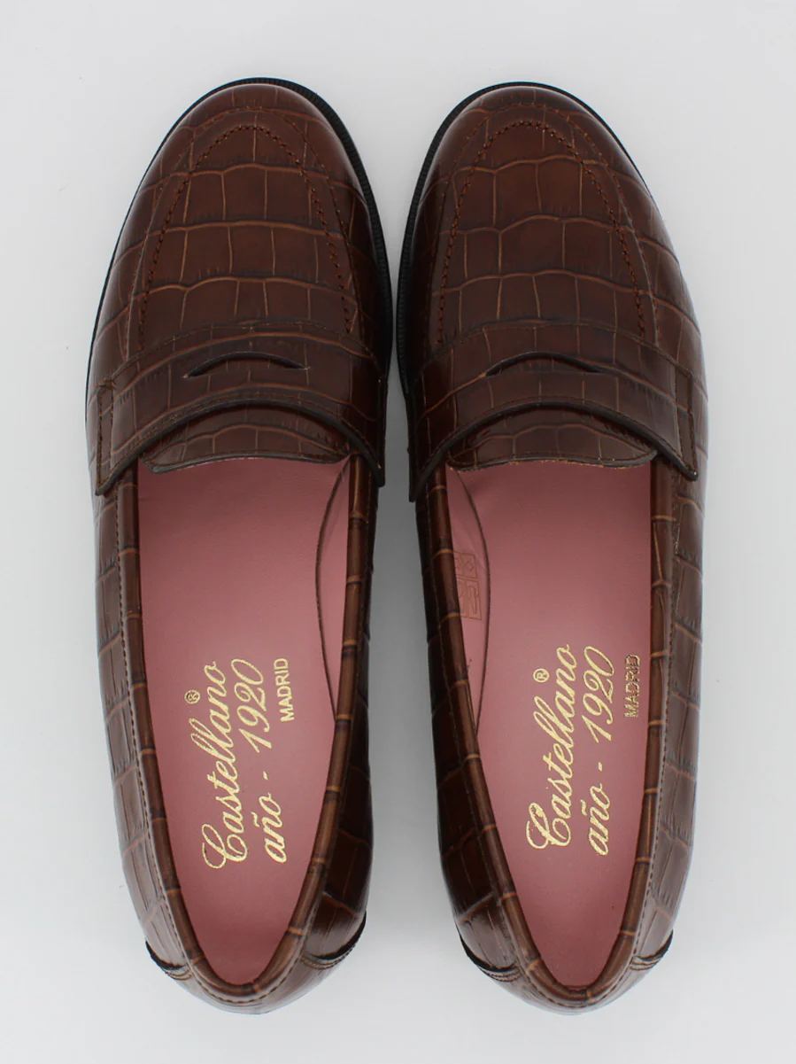 Mocasines Castellano® de piel efecto coco para mujer - Modelo Mallorca color marrón - Image 4