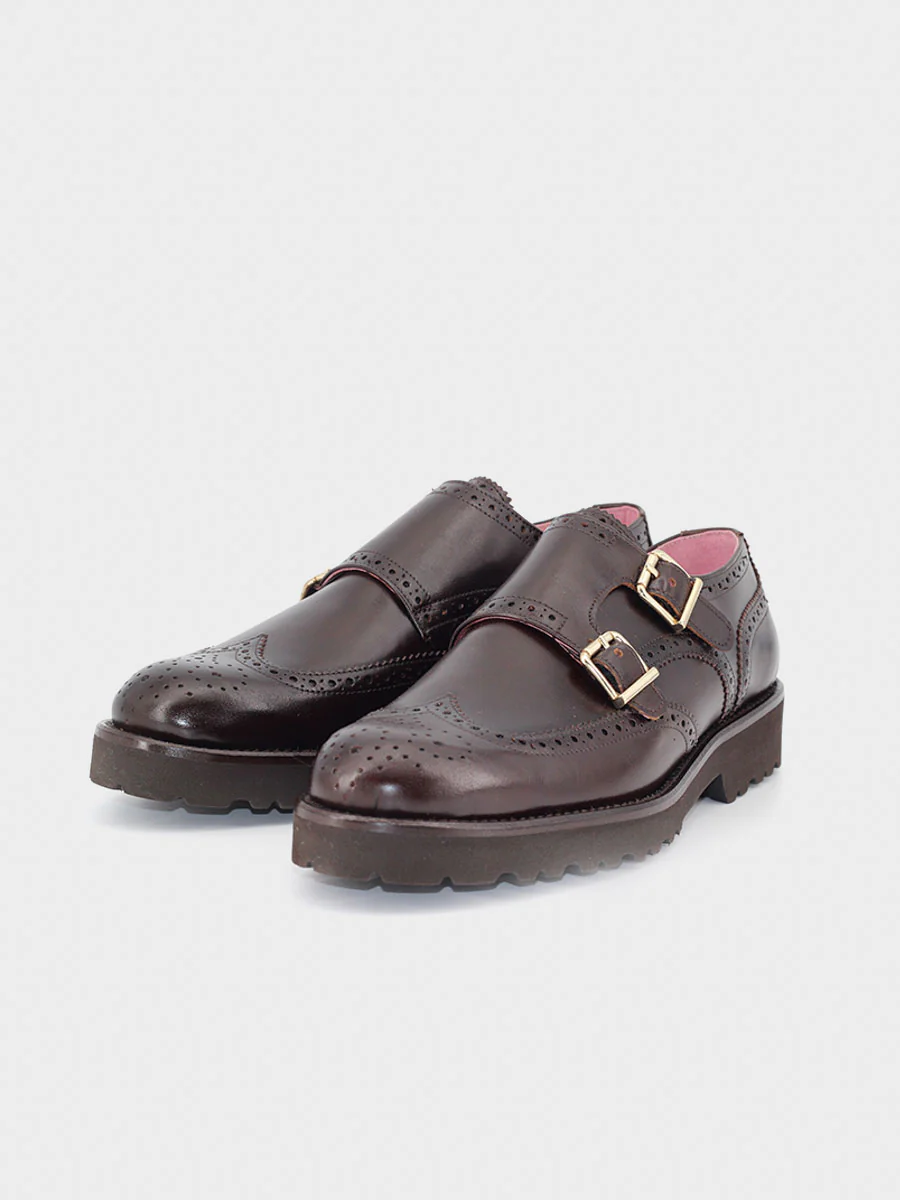 Zapato de mujer doble hebilla Berta de piel color marrón - Image 2