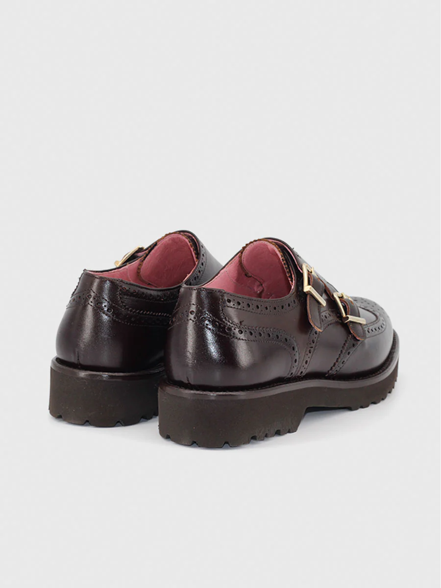 Zapato de mujer doble hebilla Berta de piel color marrón - Image 3