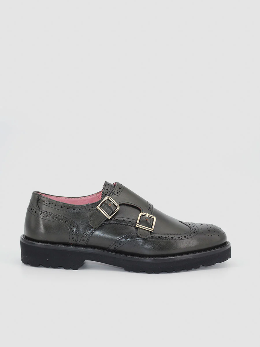 Zapato de mujer doble hebilla Berta de piel color verde