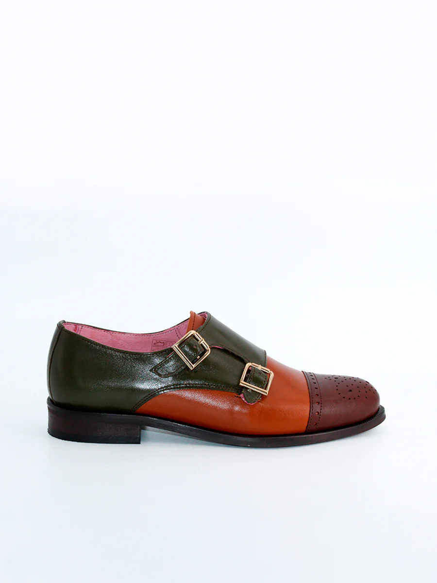 Zapatos Castellano de mujer Alegria doble hebilla piel combinada